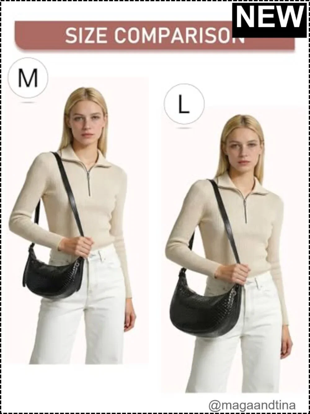 Woven Crescent Shoulder Bag 2PC Vegan Leather Hobo Crossbody Handbag